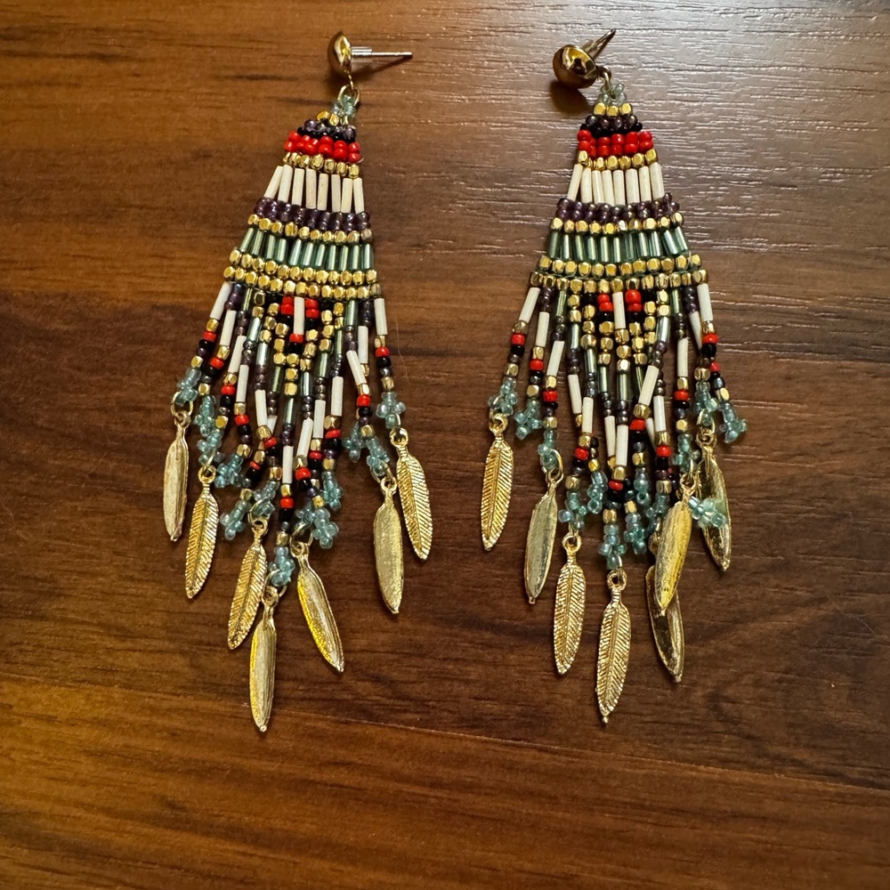 Bohemian Multicolor Beaded Earrings with Gold Accents